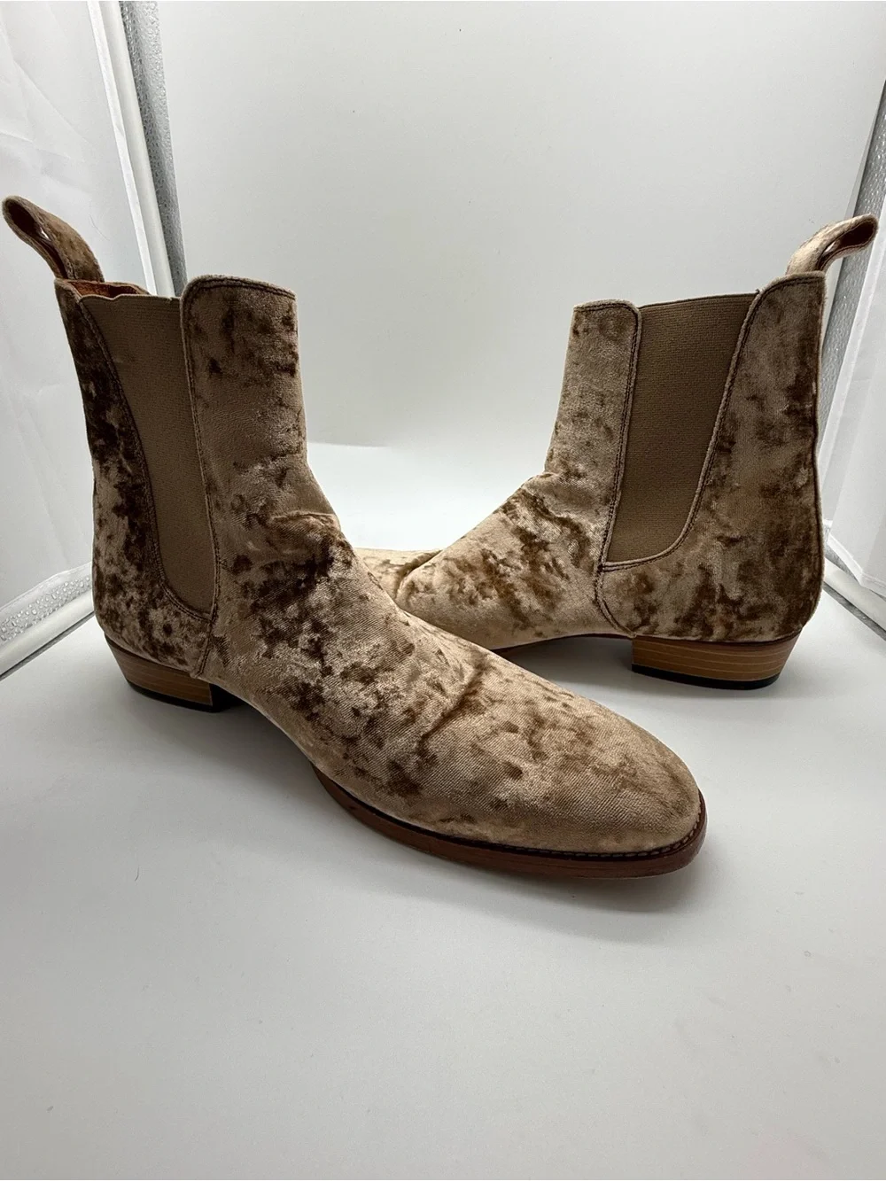 ORO Reggio Velvet Chelsea Boots Men’s 9 Tan Made Spain Quiet Luxury